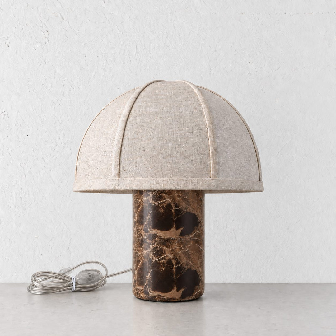 RISSOLI DOME TABLE LAMP  |  33CM  |  MOCHA MARBLE + LINEN SHADE