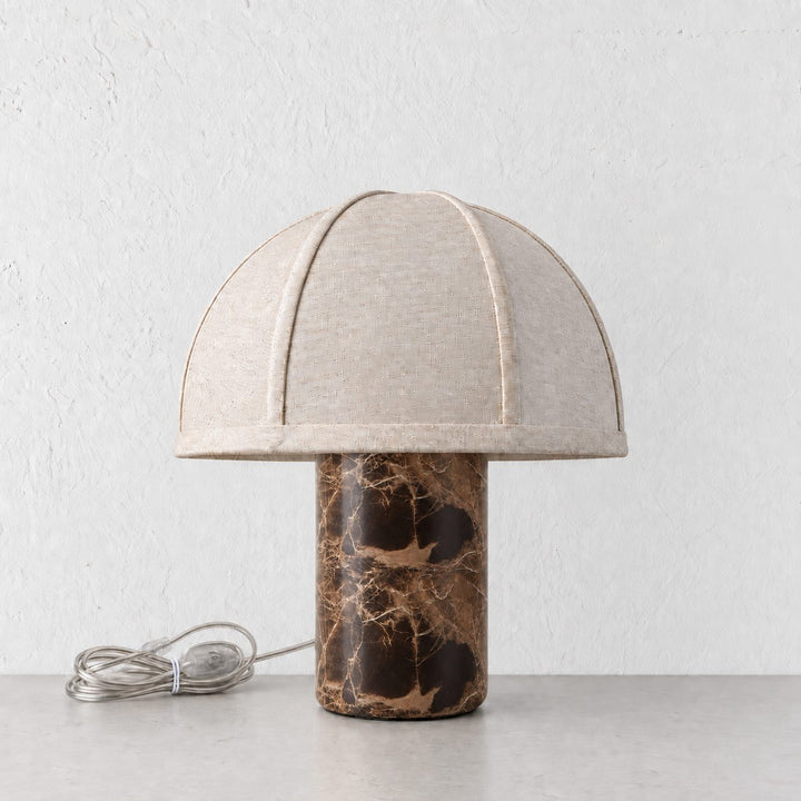 RISSOLI DOME TABLE LAMP  |  33CM  |  MOCHA MARBLE + LINEN SHADE