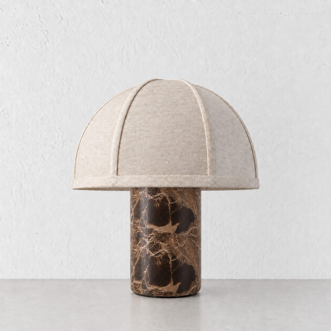 RISSOLI DOME TABLE LAMP  |  33CM  |  MOCHA MARBLE + LINEN SHADE
