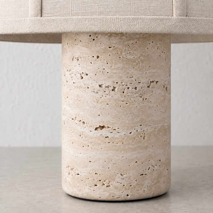 RISSOLI DOME TABLE LAMP  |  33CM  |  TRAVERTINE + LINEN SHADE