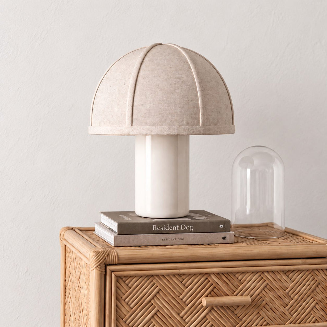 RISSOLI DOME TABLE LAMP  |  33CM  |  CERAMICA WHITE + LINEN SHADE