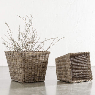 RIVIERE RATTAN SQUARE PLANTER BASKETS BUNDLE X2  |  LARGE + X LARGE