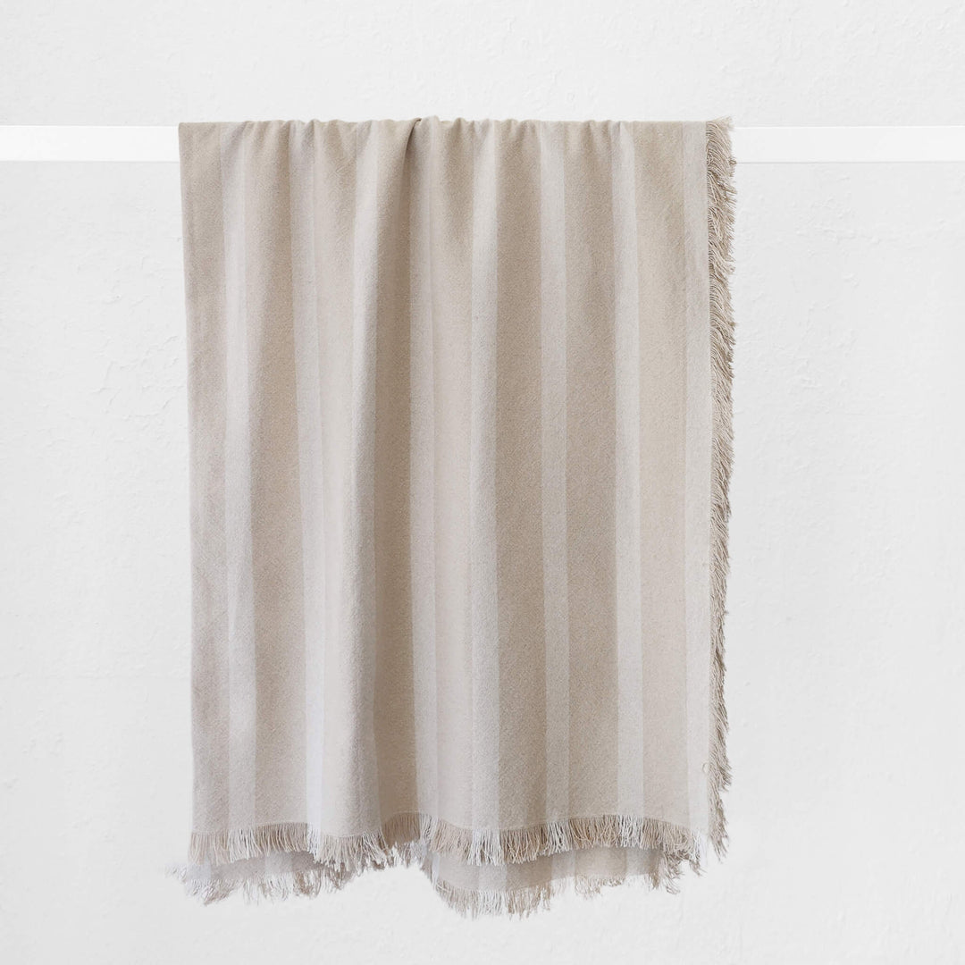 SAINTE MAXIME STRIPE LINEN THROW  |  170X130CM  |  NATURAL + OFF WHITE NARROW STRIPE