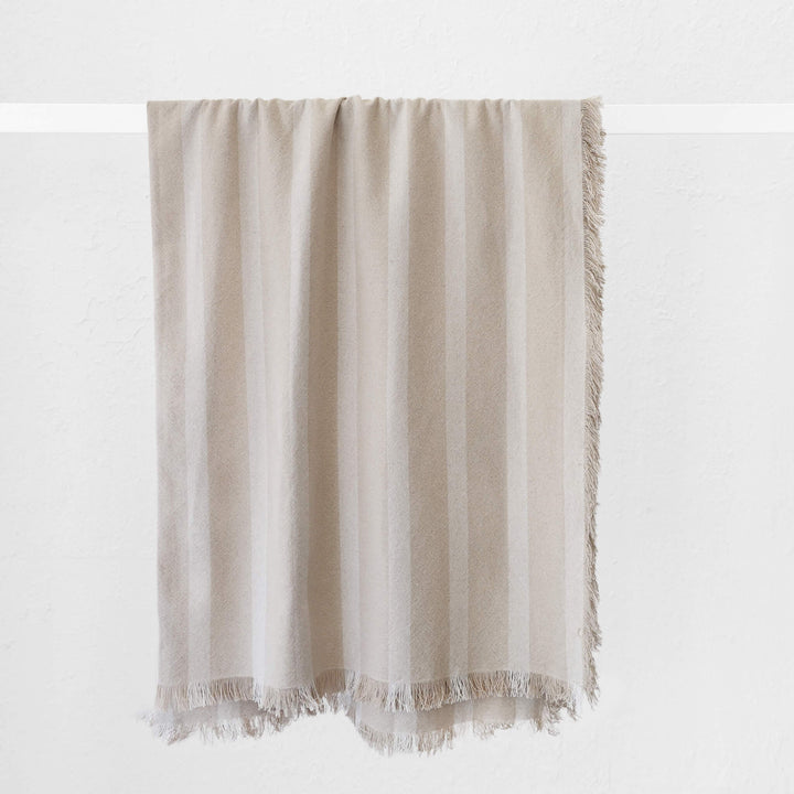 SAINTE MAXIME STRIPE LINEN THROW  |  170X130CM  |  NATURAL + OFF WHITE NARROW STRIPE