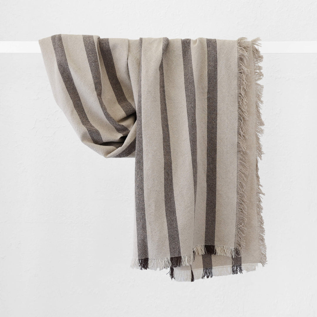 SAINTE MAXIME STRIPE THROW  |  170X130CM  |  NATURAL + MOCHA NARROW STRIPE