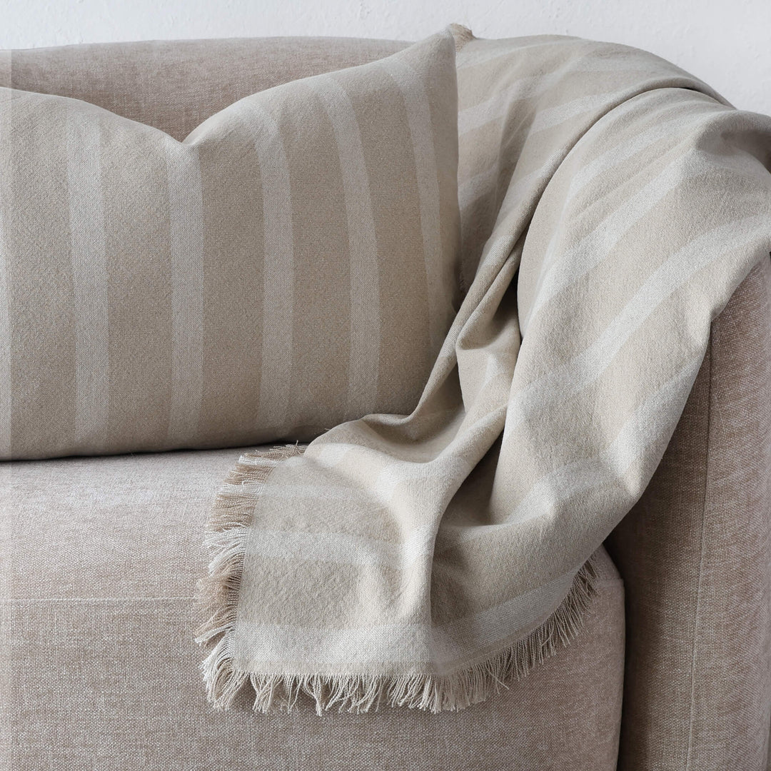 SAINTE MAXIME STRIPE LINEN THROW  |  170X130CM  |  NATURAL + OFF WHITE NARROW STRIPE