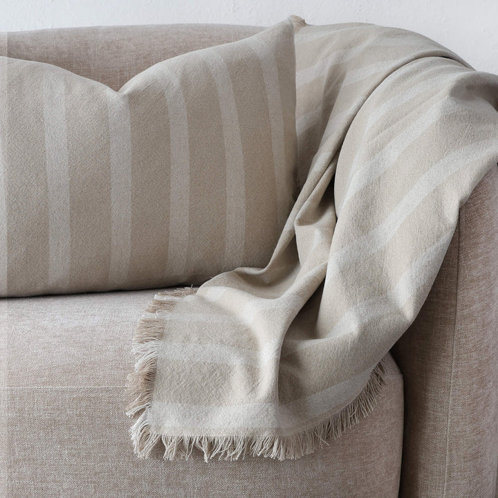 SAINTE MAXIME STRIPE LINEN THROW  |  170X130CM  |  NATURAL + OFF WHITE NARROW STRIPE