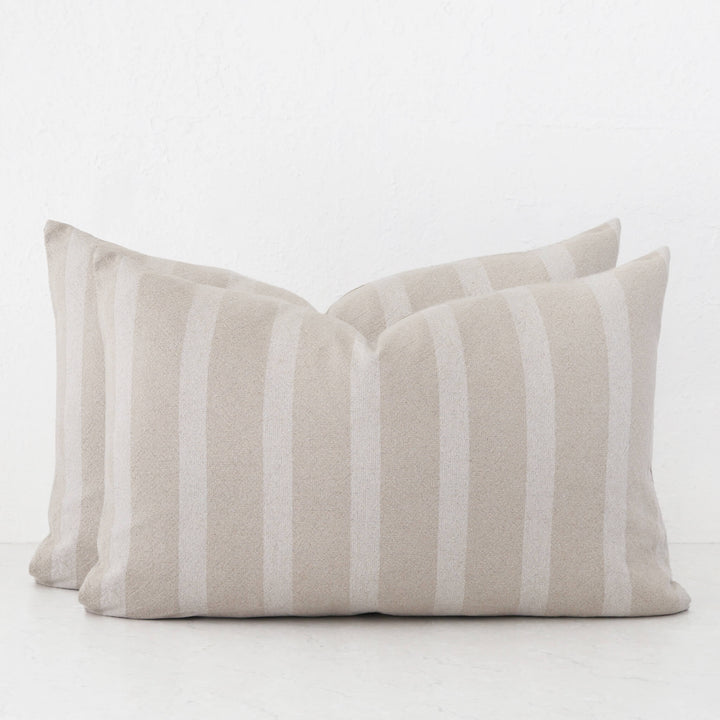 SAINTE MAXIME STRIPE CUSHION | NATURAL + OFF WHITE NARROW STRIPE BUNDLES  |  40X60
