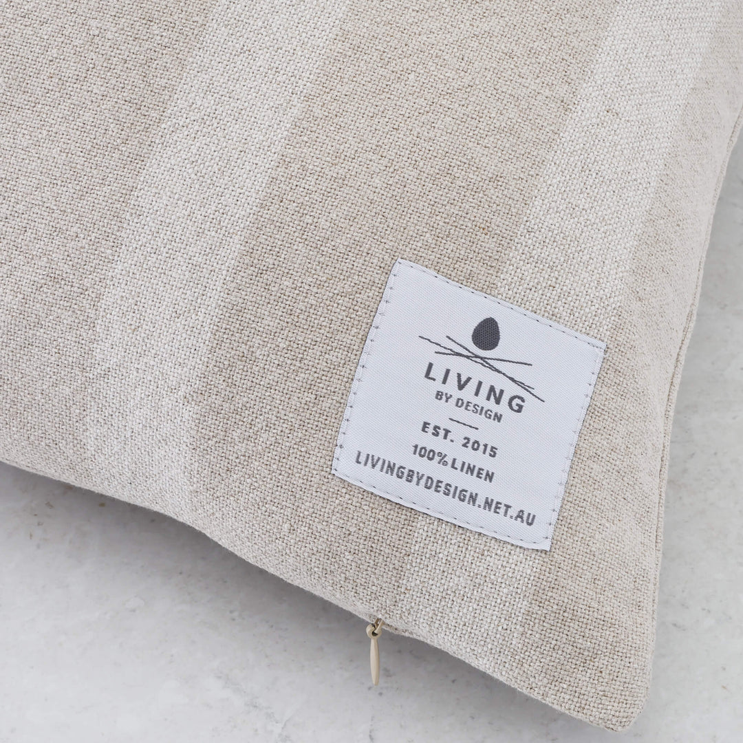 SAINTE MAXIME STRIPE CUSHION | NATURAL + OFF WHITE NARROW STRIPE
  |  CLOSE UP