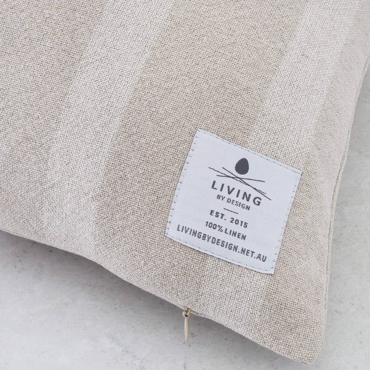 SAINTE MAXIME STRIPE CUSHION | NATURAL + OFF WHITE NARROW STRIPE
  |  CLOSE UP
