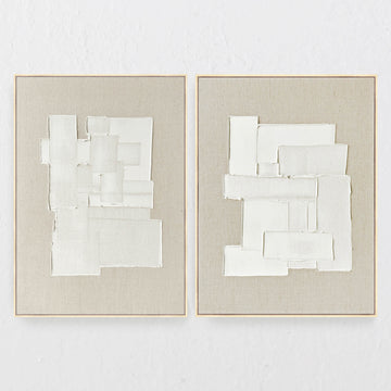 SALINA FRAMED CANVAS PRINT  |  SET OF 2  |  90X120CM  |  WHITE + NATURAL LINEN  |  NATURAL BAMBOO FRAME