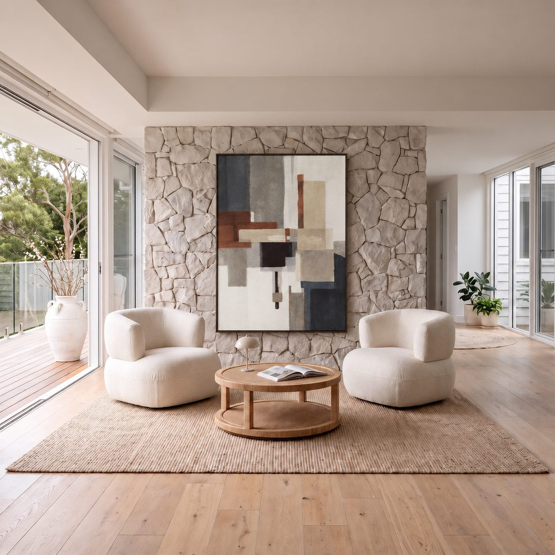 SALUZZO FRAMED TEXTURED XL CANVAS PRINT  |  160 X 120CM  |  NATURAL + RUST + STEEL  |  WALNUT FRAME