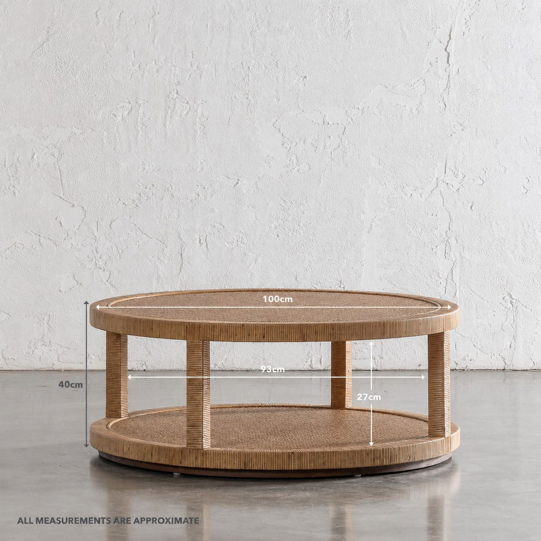 SAN AUGUSTINE RATTAN HERRING WEAVE  |  ROUND COFFEE TABLE  |  NATURAL RATTAN