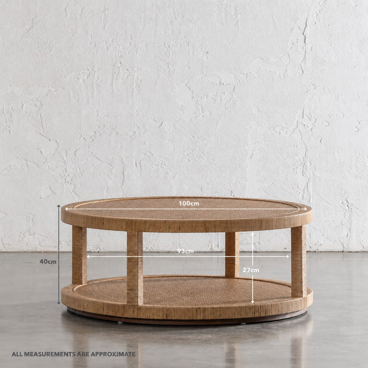 SAN AUGUSTINE RATTAN HERRING WEAVE  |  ROUND COFFEE TABLE  |  NATURAL RATTAN