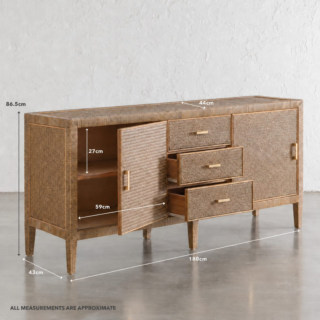 SAN AUGUSTINE RATTAN HERRING WEAVE  |  SIDEBOARD 180CM  |  NATURAL RATTAN