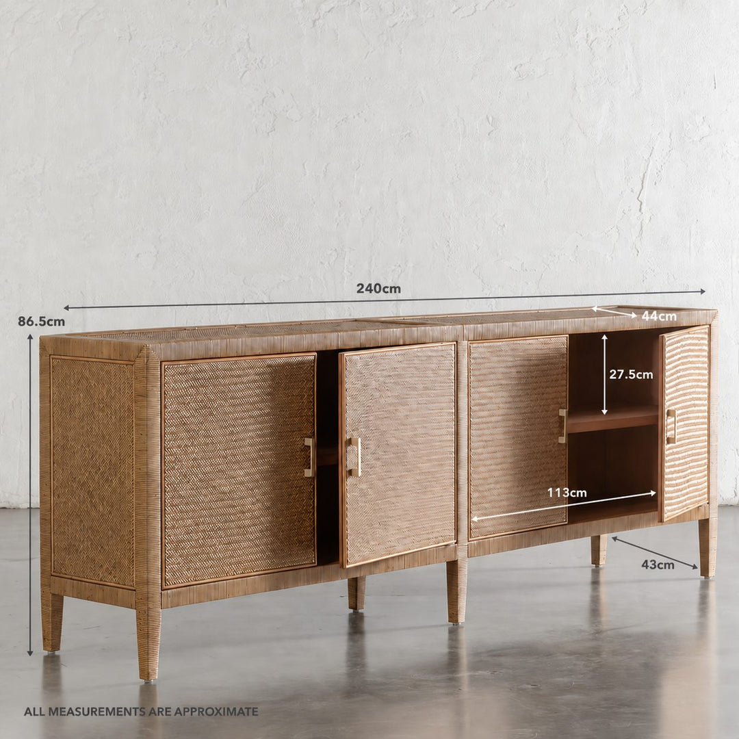 SAN AUGUSTINE RATTAN HERRING WEAVE  |  SIDEBOARD 240CM  |  NATURAL RATTAN