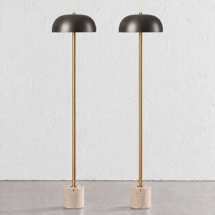 SAN LOURENCA FLOOR LAMP BUNDLE X2  |  150CM  |  DARK BRASS SHADE + TRAVERTINE