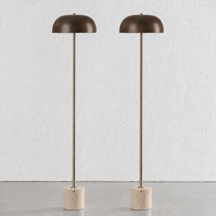SAN LOURENCA FLOOR LAMP BUNDLE X2  |  150CM  |  DARK BRASS SHADE + TRAVERTINE