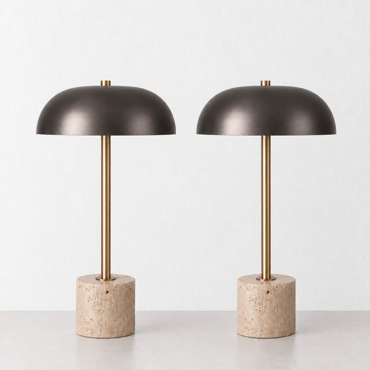 SAN LOURENCA TABLE LAMP BUNDLE X2  |  DARK BRASS SHADE + TRAVERTINE