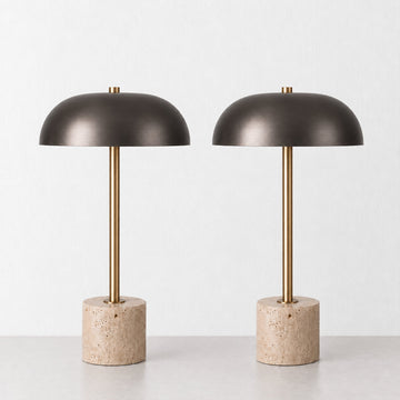 SAN LOURENCA TABLE LAMP BUNDLE X2  |  DARK BRASS SHADE + TRAVERTINE