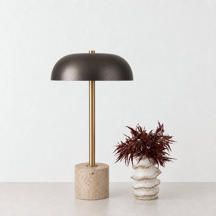 SAN LOURENCA TABLE LAMP  |  DARK BRASS SHADE + TRAVERTINE