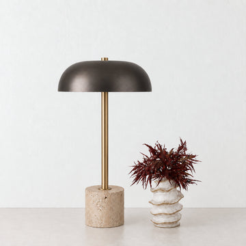 SAN LOURENCA TABLE LAMP  |  DARK BRASS SHADE + TRAVERTINE