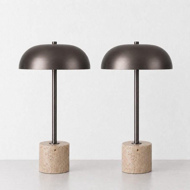 SAN LOURENCA TABLE LAMP BUNDLE X2  |  DARK BRASS SHADE + TRAVERTINE