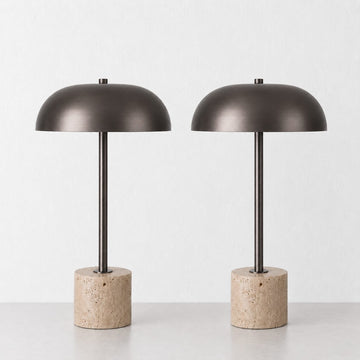 SAN LOURENCA TABLE LAMP BUNDLE X2  |  DARK BRASS SHADE + TRAVERTINE