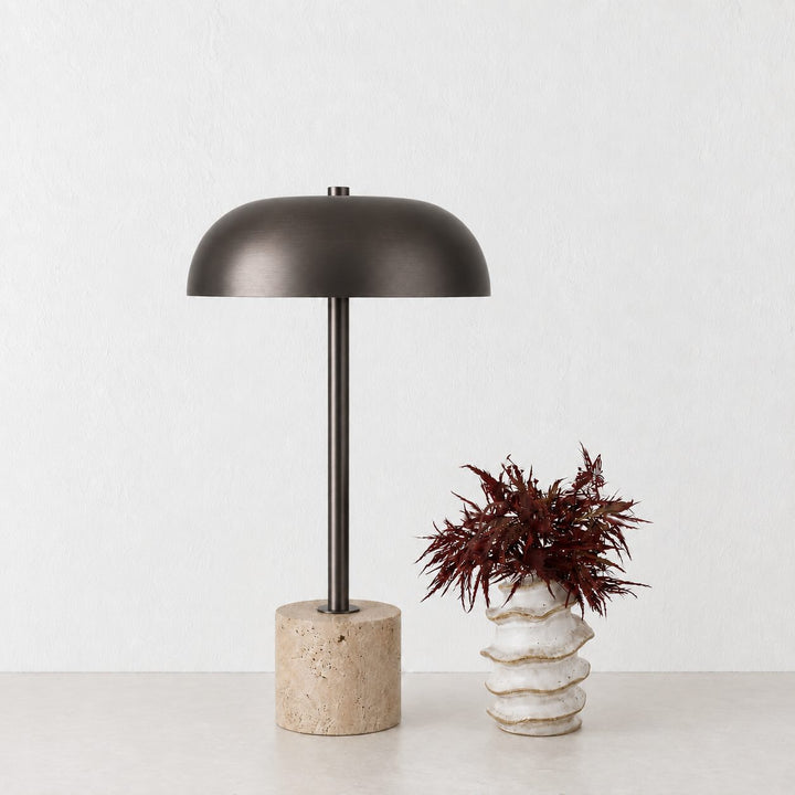 SAN LOURENCA TABLE LAMP  |  DARK BRASS SHADE + TRAVERTINE