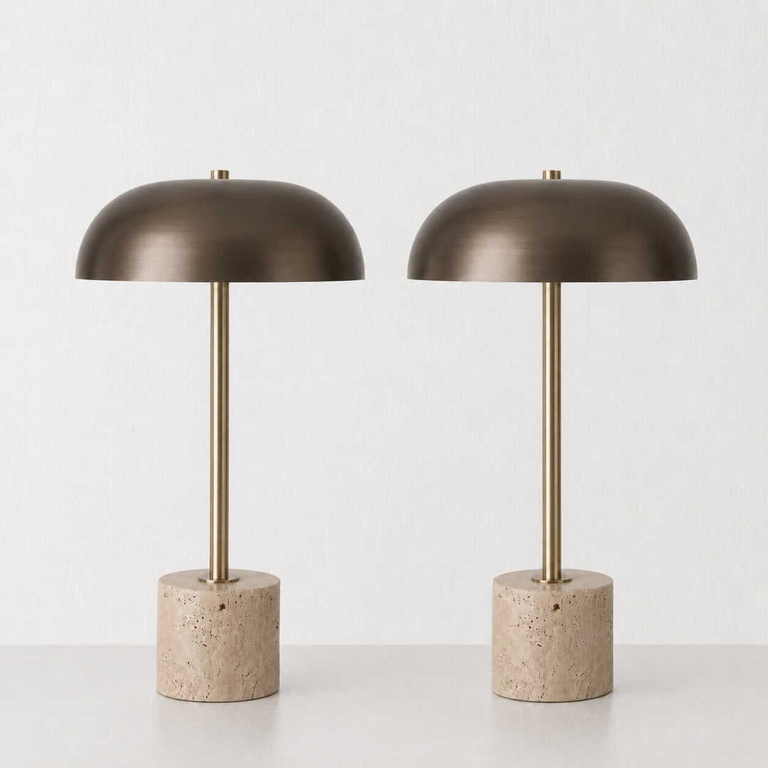 SAN LOURENCA TABLE LAMP BUNDLE X2  |  DARK BRASS SHADE + TRAVERTINE