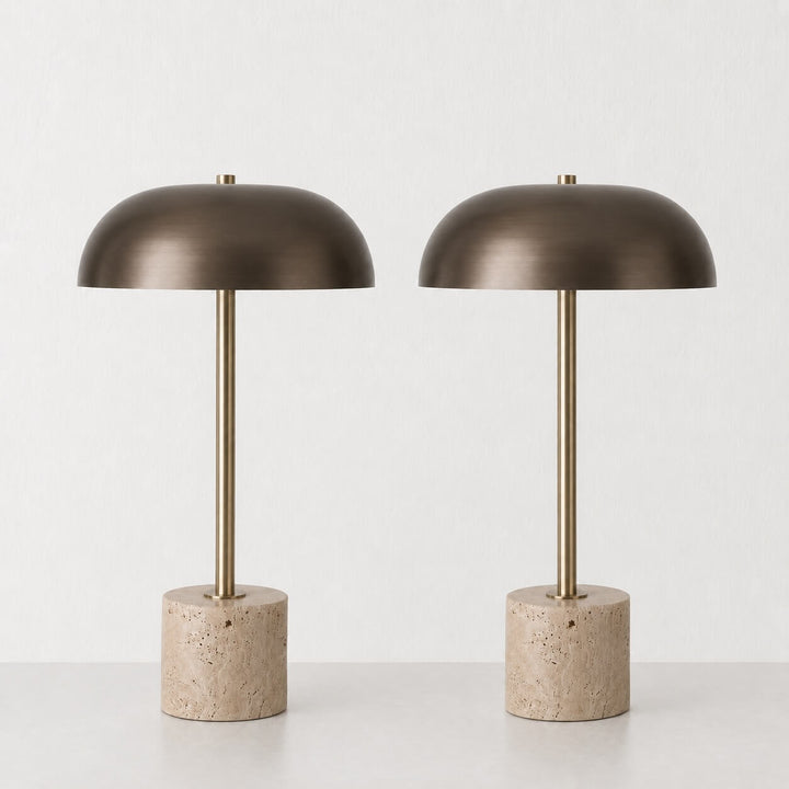 SAN LOURENCA TABLE LAMP BUNDLE X2  |  DARK BRASS SHADE + TRAVERTINE
