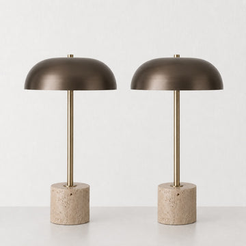 SAN LOURENCA TABLE LAMP BUNDLE X2  |  DARK BRASS SHADE + TRAVERTINE