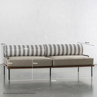 SAN ANDREAS 3 SEATER OUTDOOR SOFA  |  BALSA STONE + WHITE SEASIDE STRIPE | MEASUREMENTS