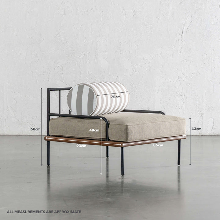 SAN ANDREAS ARMCHAIR  |  BALSA STONE + WHITE SEASIDE STRIPE | MEASUREMENTS