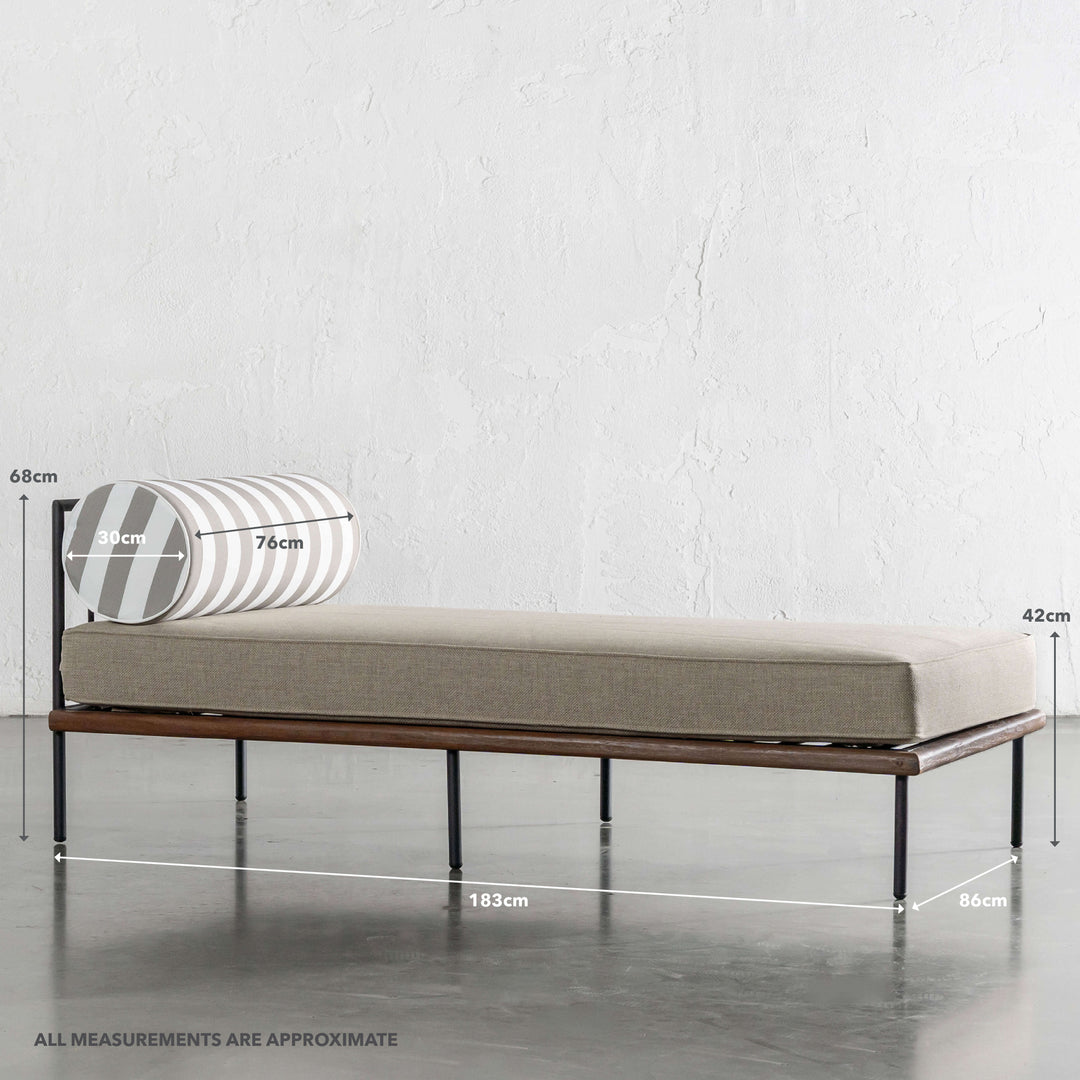 SAN ANDREAS OUTDOOR DAYBED | BALSA STONE + WHITE SEASIDE STRIPE | MEASUREMENTS