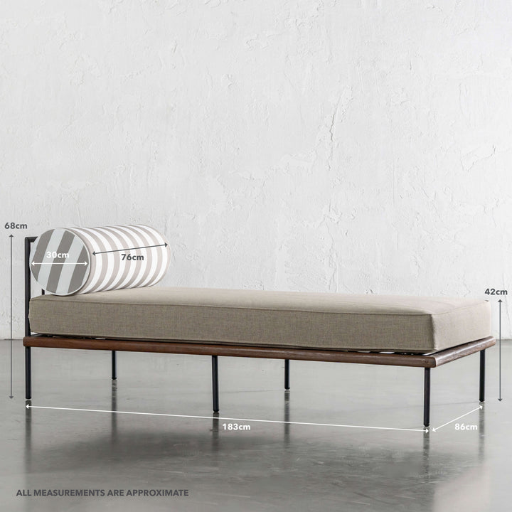 SAN ANDREAS OUTDOOR DAYBED | BALSA STONE + WHITE SEASIDE STRIPE | MEASUREMENTS