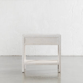 SAN AUGUSTINE RATTAN HERRING WEAVE  |  NIGHTSTAND SINGLE DRAWER  |  LIMED WHITE RATTAN