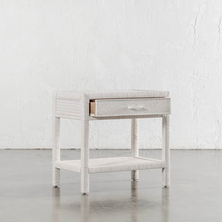 SAN AUGUSTINE RATTAN HERRING WEAVE  |  NIGHTSTAND SINGLE DRAWER  |  LIMED WHITE RATTAN