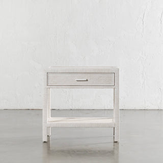 SAN AUGUSTINE RATTAN HERRING WEAVE  |  NIGHTSTAND SINGLE DRAWER  |  LIMED WHITE RATTAN