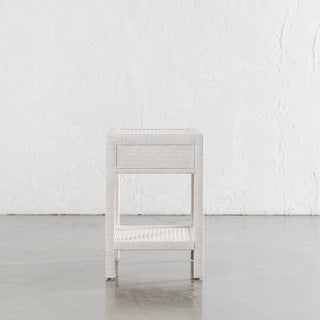 SAN AUGUSTINE RATTAN HERRING WEAVE  |  NIGHTSTAND SINGLE DRAWER  |  LIMED WHITE RATTAN