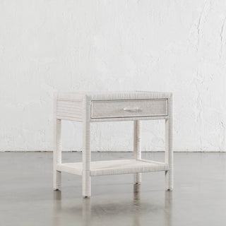 SAN AUGUSTINE RATTAN HERRING WEAVE  |  NIGHTSTAND SINGLE DRAWER  |  LIMED WHITE RATTAN