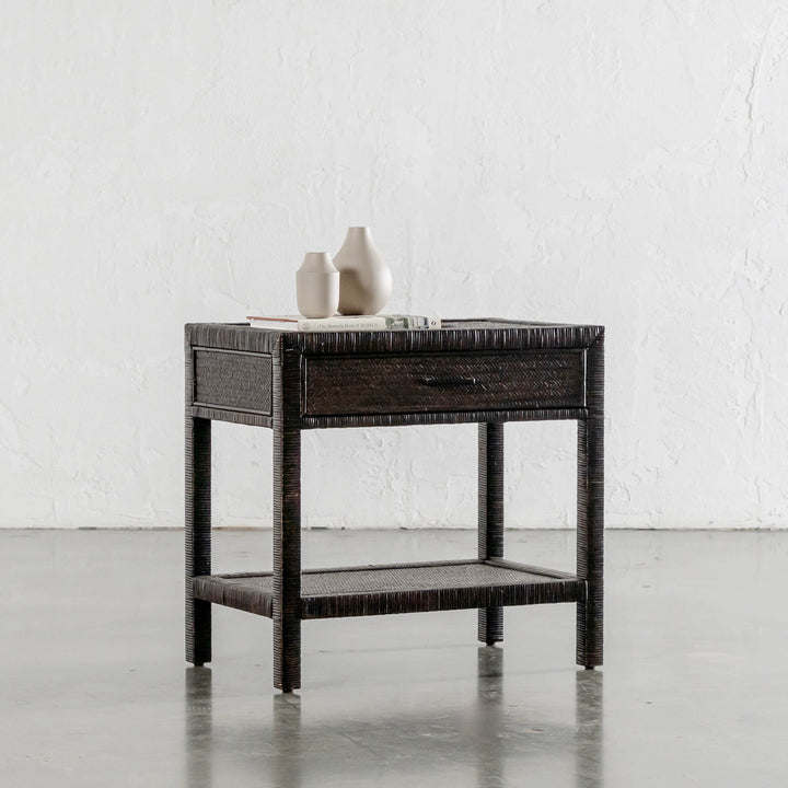 SAN AUGUSTINE RATTAN HERRING WEAVE  |  NIGHTSTAND SINGLE DRAWER  |  NIGHT SKY RATTAN