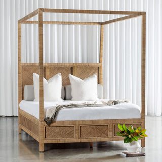 SAN AUGUSTINE RATTAN HERRING WEAVE  |  4 POSTER BED  |  NATURAL RATTAN