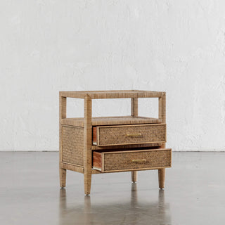 SAN AUGUSTINE RATTAN HERRING WEAVE  |  NIGHTSTAND DOUBLE DRAWER  |  NATURAL RATTAN
