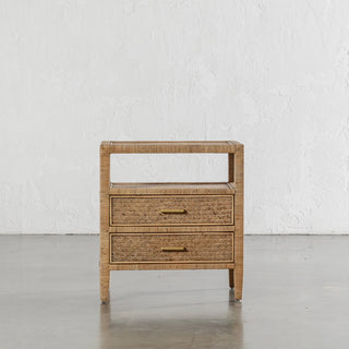 SAN AUGUSTINE RATTAN HERRING WEAVE  |  NIGHTSTAND DOUBLE DRAWER  |  NATURAL RATTAN