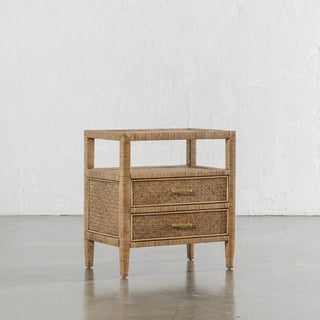SAN AUGUSTINE RATTAN HERRING WEAVE  |  NIGHTSTAND DOUBLE DRAWER  |  NATURAL RATTAN