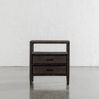 SAN AUGUSTINE RATTAN HERRING WEAVE  |  NIGHTSTAND DOUBLE DRAWER  |  NIGHT SKY RATTAN
