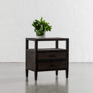 SAN AUGUSTINE RATTAN HERRING WEAVE  |  NIGHTSTAND DOUBLE DRAWER  |  NIGHT SKY RATTAN