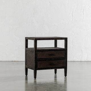 SAN AUGUSTINE RATTAN HERRING WEAVE  |  NIGHTSTAND DOUBLE DRAWER  |  NIGHT SKY RATTAN