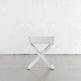 SAN AUGUSTINE RATTAN HERRING WEAVE  |  CROSS LEG BEDSIDE  |  LIMED WHITE RATTAN